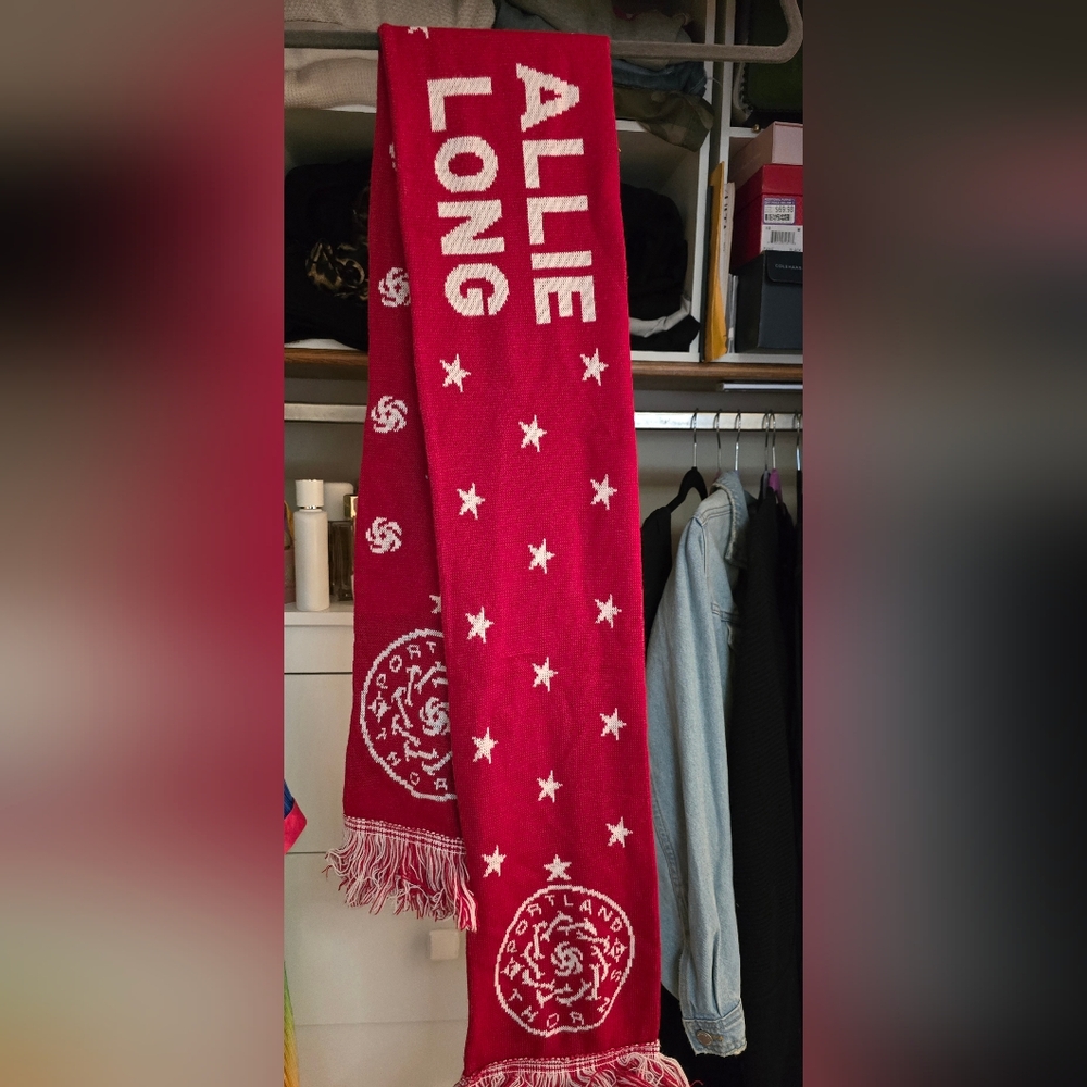 Thorns Allie Long Red White Long Scarf with White Stars